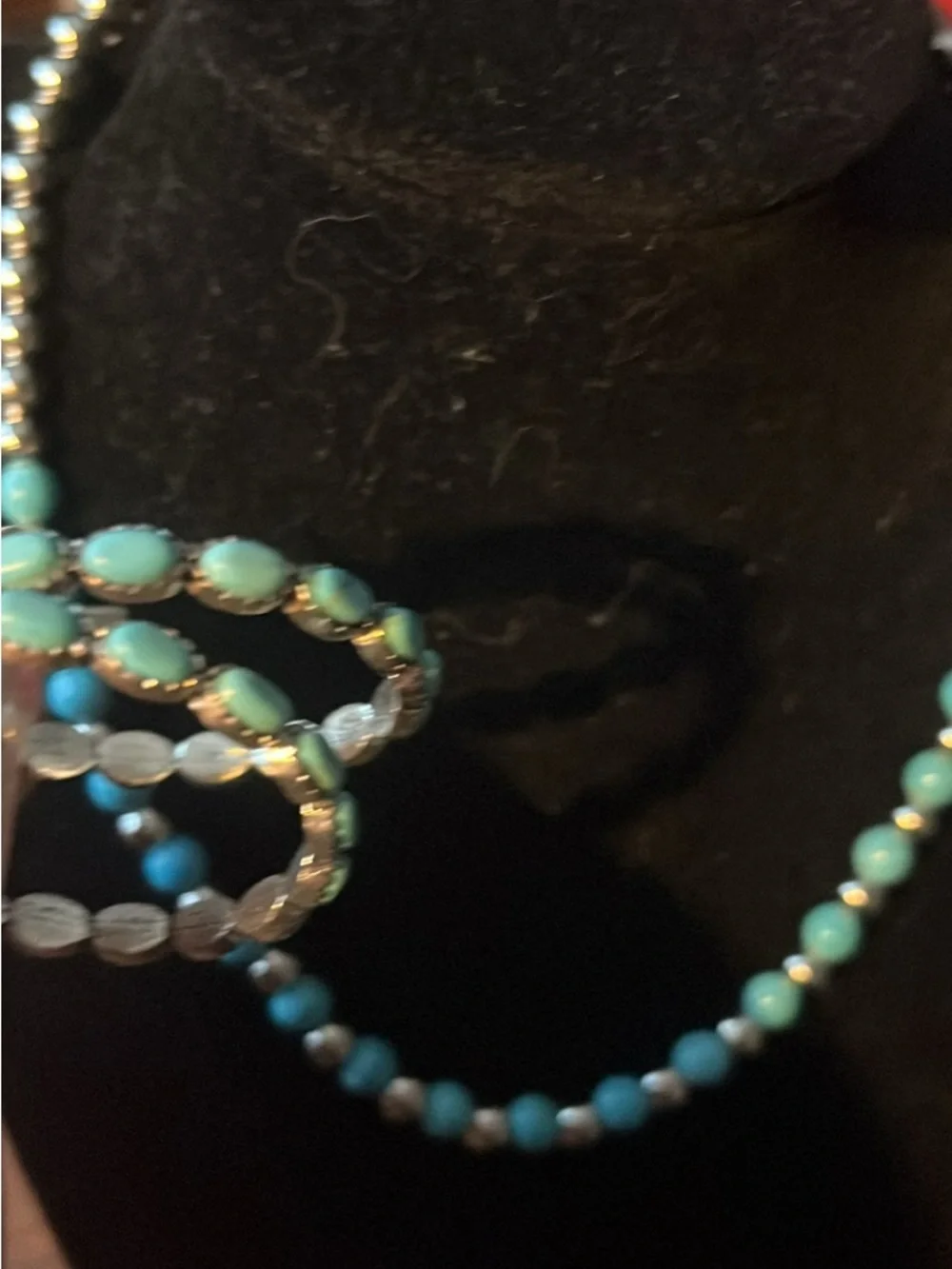 Turquoise Stone Silver-Tone Rings Earrings and Necklace Set - Women Jewelry